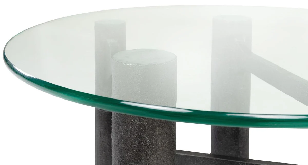 Casa Padrino mesa de centro de lujo negro antiguo ? 75 x A. 35,5 cm - Mesa de sal¨®n redonda de aluminio con tapa de vidrio - Muebles de sal¨®n - Muebles de lujo - Interiores de lujo