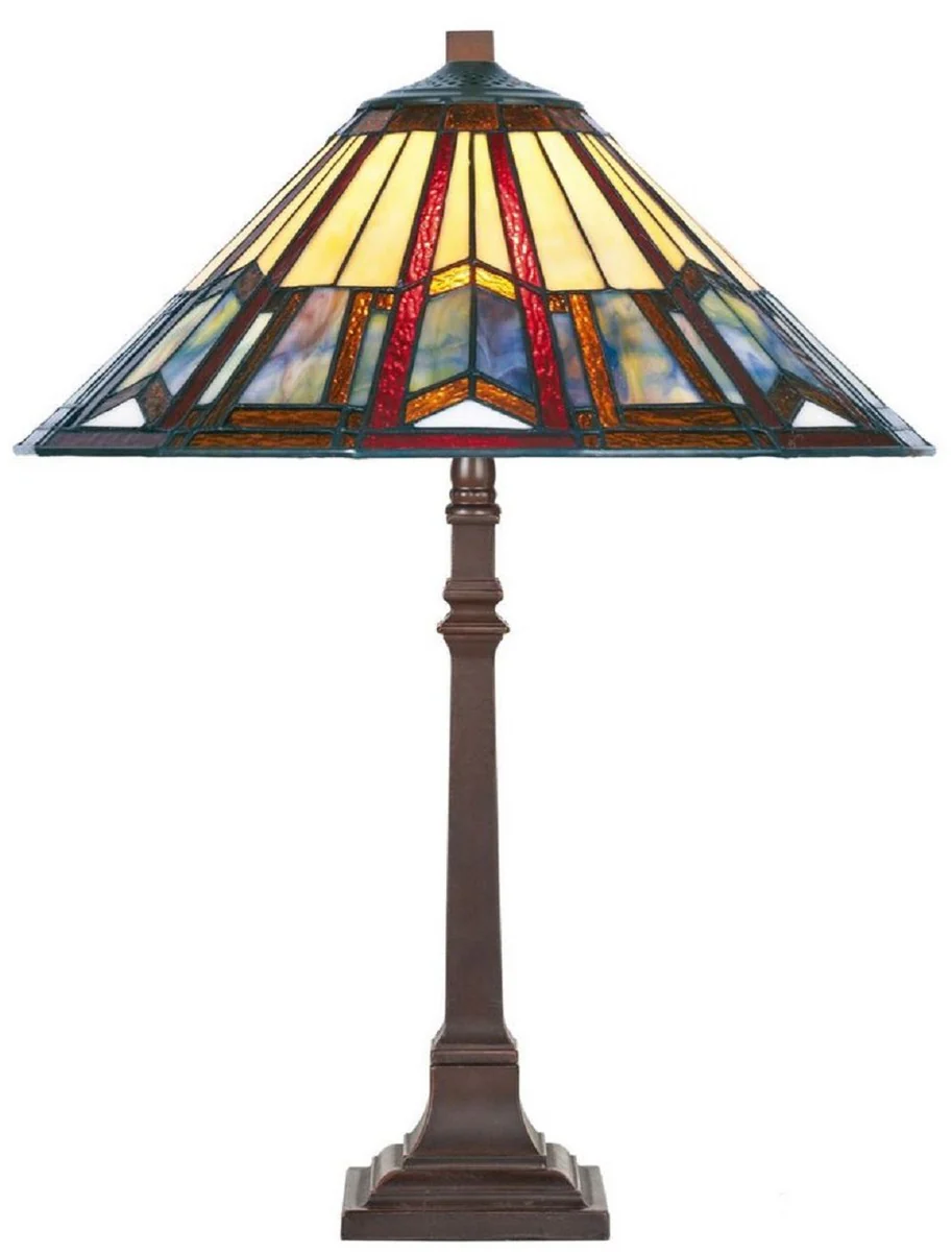 Casa Padrino lámpara de mesa Tiffany de lujo multicolor / marrón Ø 40 x A. 62 cm - Lámpara de escritorio - Lámpara de decoración de salón - Lámparas Tiffany