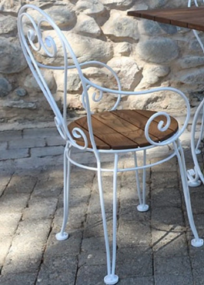 Casa Padrino silla de jard¨ªn Art Nouveau blanco / marr¨®n oscuro 40 x 40 x A. 92 cm - Silla de jard¨ªn nost¨¢lgica con reposabrazos - Muebles de jard¨ªn nost¨¢lgicos Art Nouveau de hierro forjado