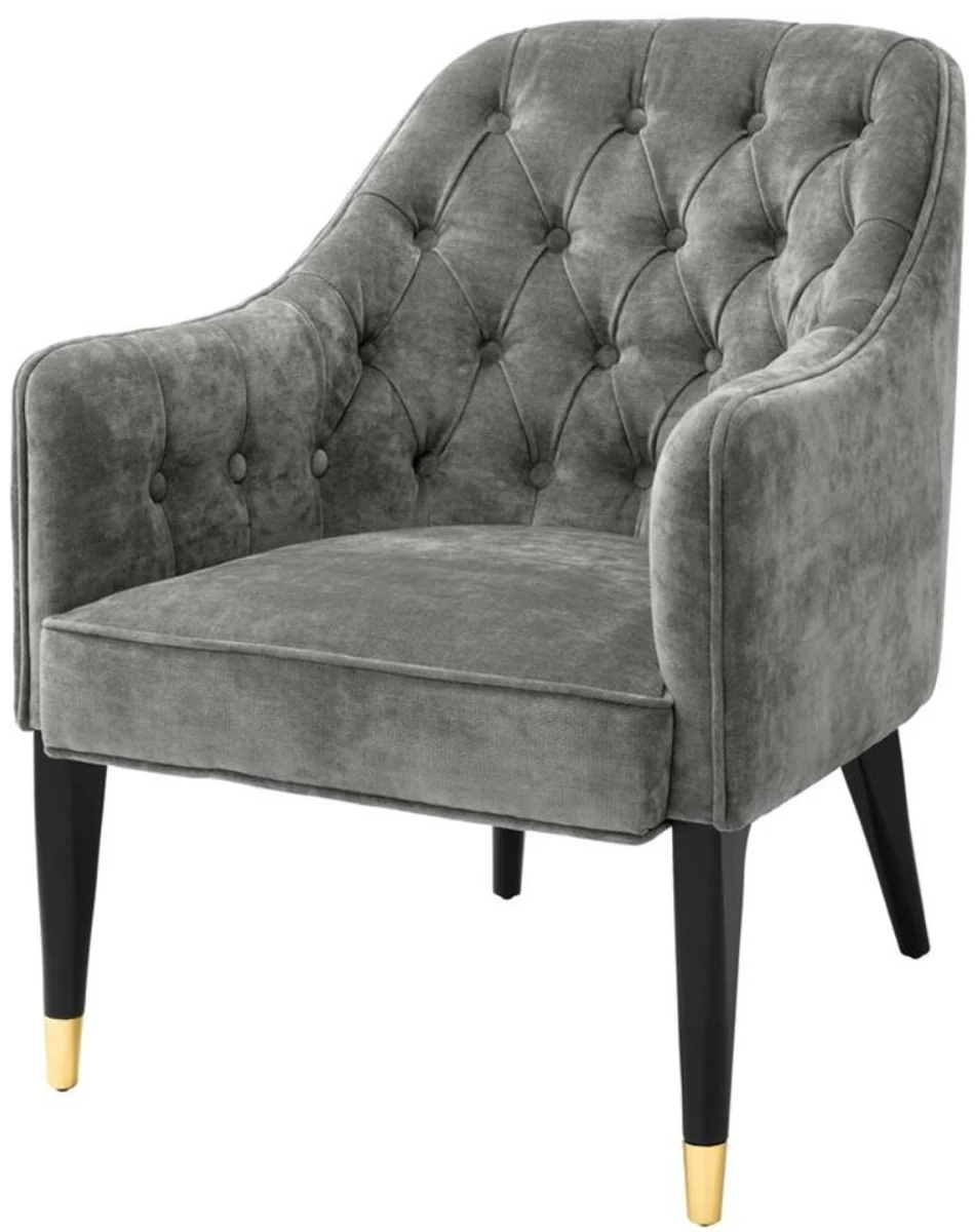 Casa Padrino Sillón de Lujo Gris / Negro / Oro 65 x 80 x H. 88 cm - Muebles Chesterfield