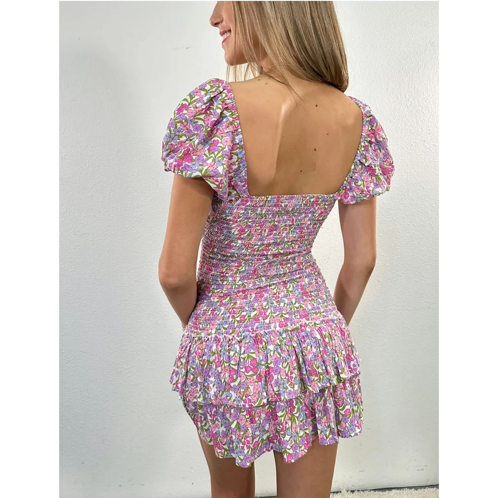 Ruched Floral-print Mini Dress