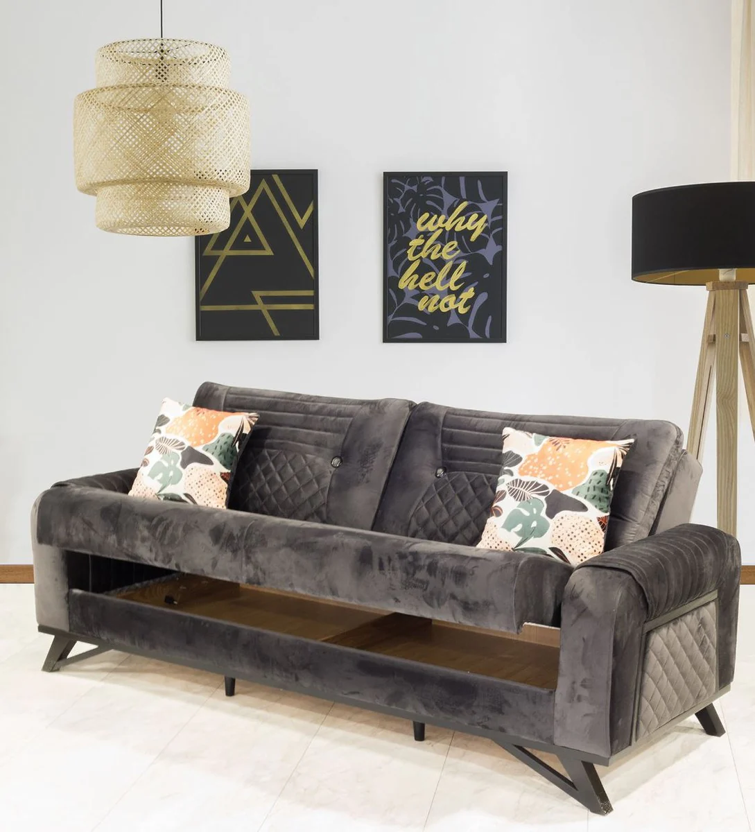 Casa Padrino sof¨¢ cama de lujo negro / gris 215 x 90 x A. 80 cm - Sof¨¢ de sala de estar moderno - Muebles de sala de estar modernos