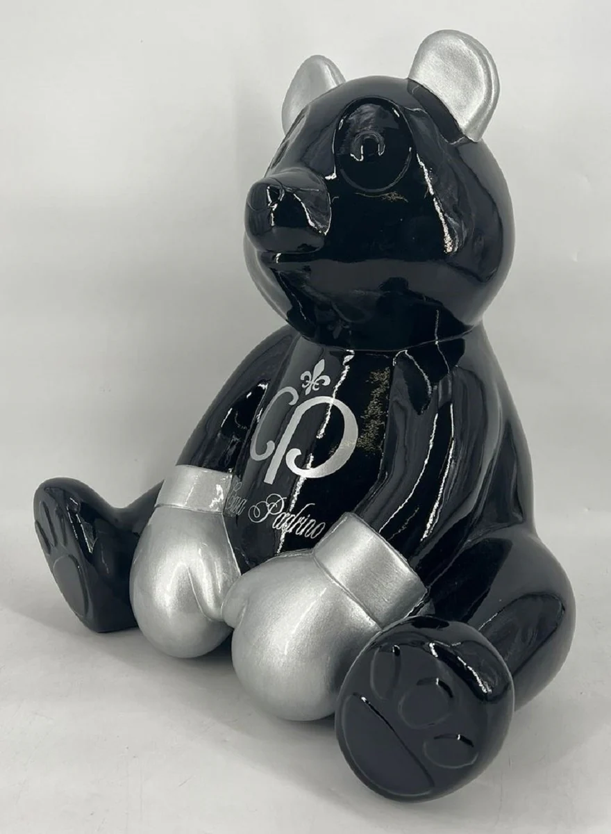 Casa Padrino figura decorativa de lujo osito de peluche boxer negro / plata 50 cm - Escultura decorativa