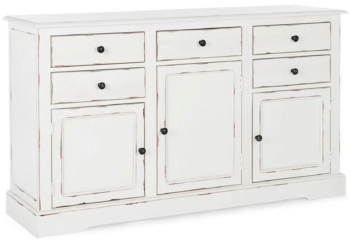 Casa Padrino aparador de estilo campestre blanco antiguo 145 x 40 x A. 85 cm - Armario de estilo campestre con 3 puertas y 5 cajones - Muebles de estilo campestre - Interiores de estilo campestre