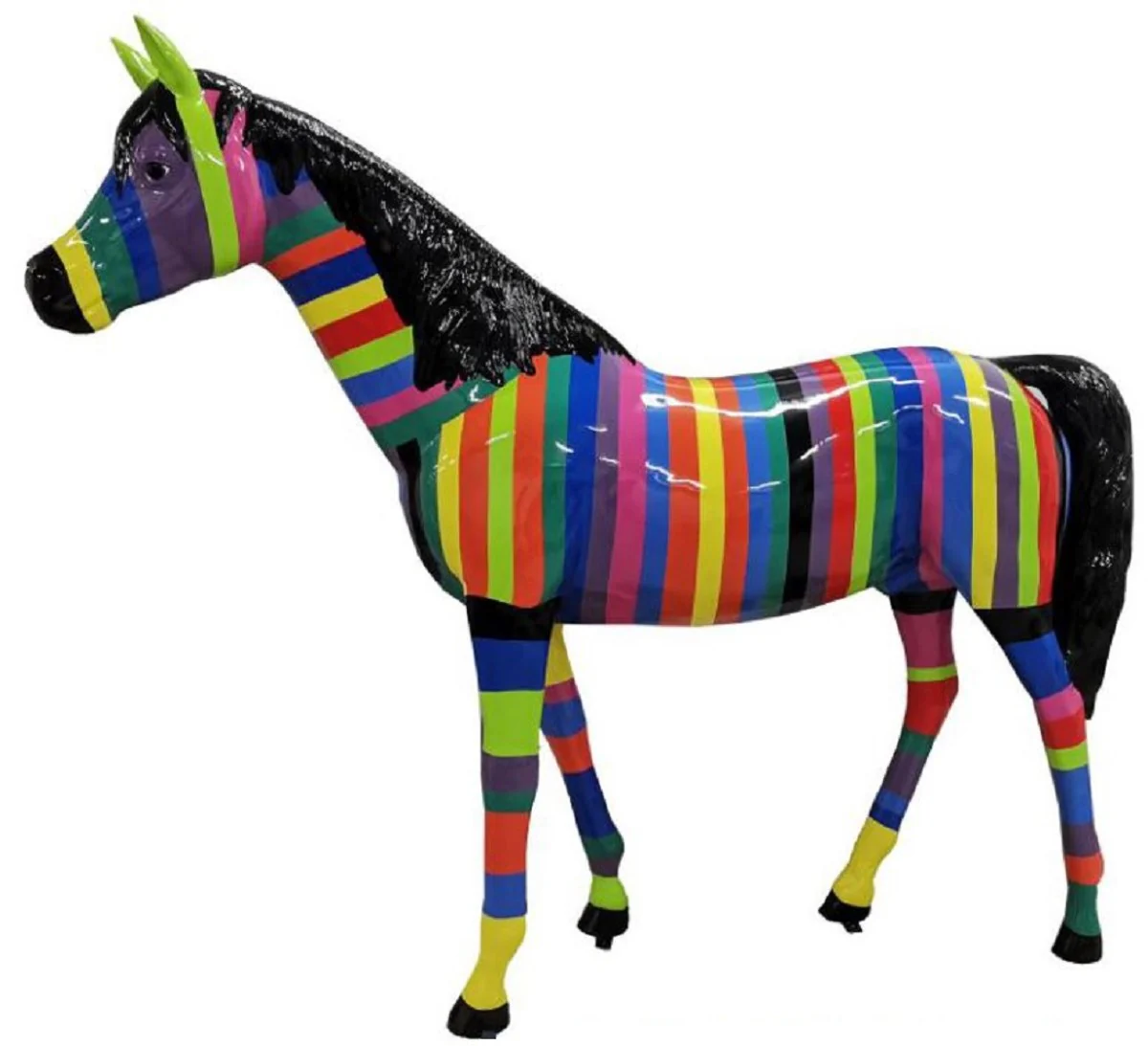 Casa Padrino escultura decorativa de diseño caballo con rayas colorido 220 x A. 190 cm - Figura decorativa de tamaño natural resistente a la intemperie - Decoración de Jardín de Lujo
