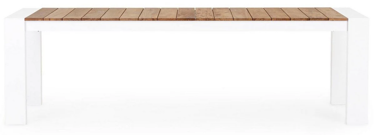 Casa Padrino mesa de jard¨ªn de lujo natural / blanco 253-384 x 110 x A. 75 cm - Mesa de comedor de jard¨ªn extensible con tablero de teca y patas de aluminio - Muebles de jard¨ªn y terraza de lujo