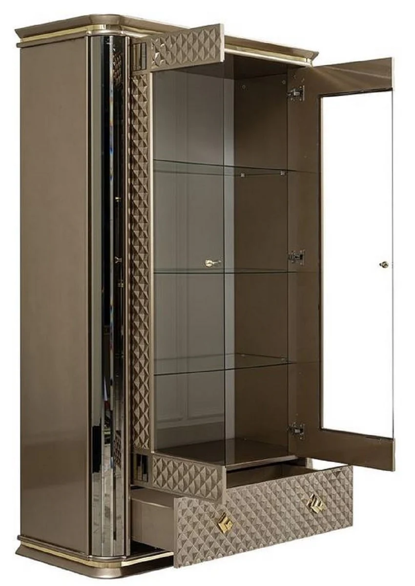 Casa Padrino vitrina Art D¨¦co de lujo beige / oro - Vitrina de madera maciza hecha a mano con 2 puertas y caj¨®n - Muebles Art D¨¦co Nobles