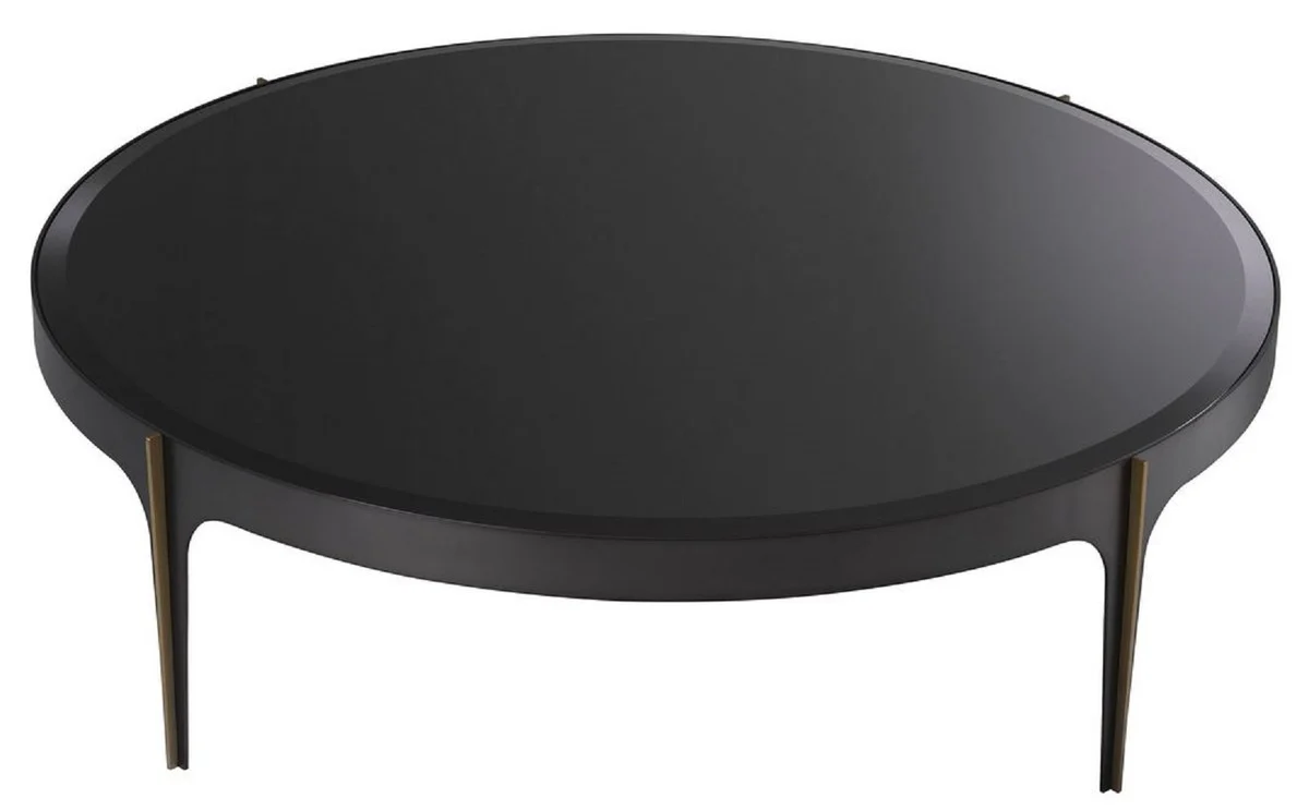 Casa Padrino mesa de centro de lujo bronce / lat¨®n / negro ? 124 x A. 34,5 cm - Mesa de sal¨®n redonda de acero inoxidable con tapa de vidrio - Muebles de sal¨®n de lujo