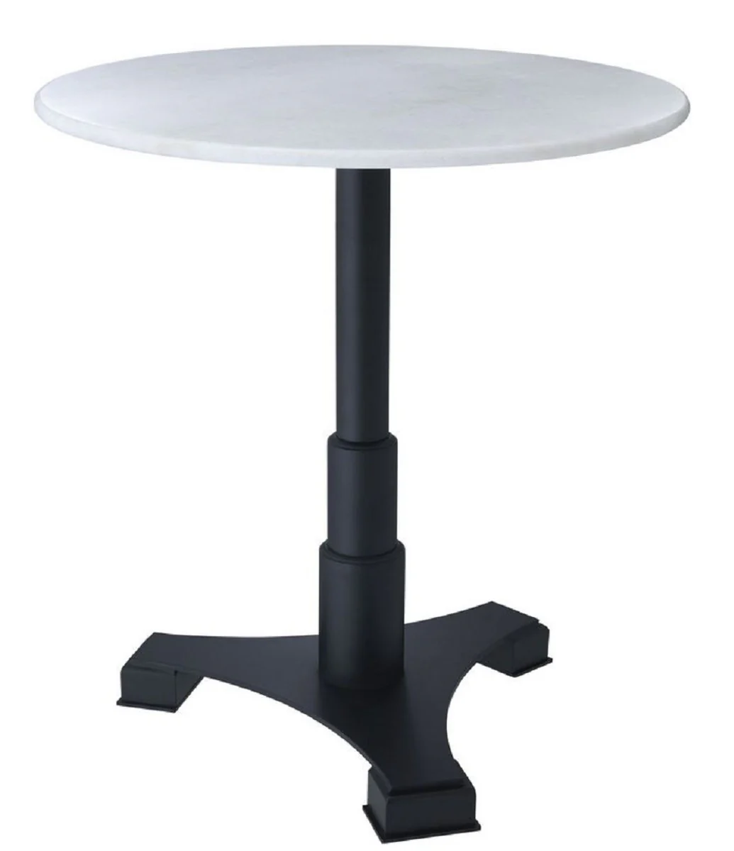 Casa Padrino mesa de comedor de lujo blanco / negro ? 70 x H. 75 cm - Mesa de Cocina Redonda con Encimera de M¨¢rmol - Muebles de Comedor