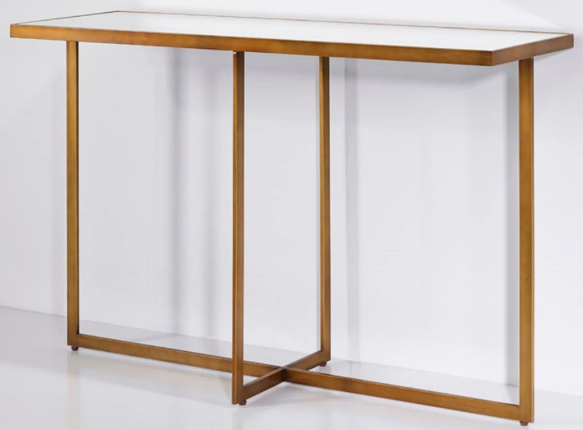 Casa Padrino Consola de Lujo Bronce 120 x 40 x A. 77 cm - Mesa Consola Rectangular de Metal con Vidrio Espejo - Muebles de Sal¨®n