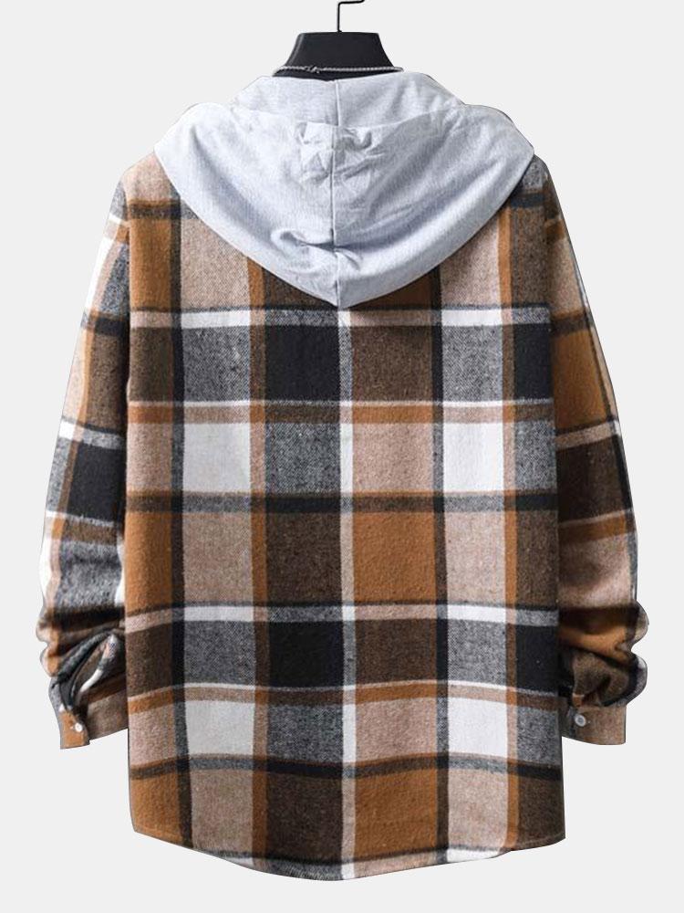 Long Sleeve Hooded Flannel Plaid Overshirt