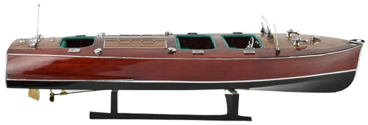 Casa Padrino lancha rápida de lujo Chris Craft con soporte de madera maciza marrón / negro 81 x 23 x A. 23 cm - Barco decorativo hecho a mano - Barco de madera - Modelo de barco - Barco de carreras