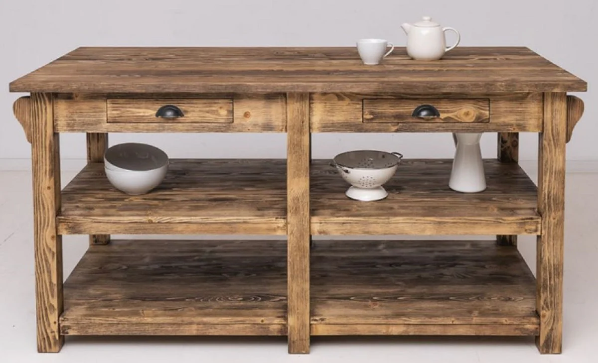 Casa Padrino isla de cocina de estilo campestre marr¨®n 180 x 85 x A. 90 cm - Isla de cocina de madera maciza con 4 cajones - Muebles de comedor - Muebles de cocina - Muebles de estilo campestre