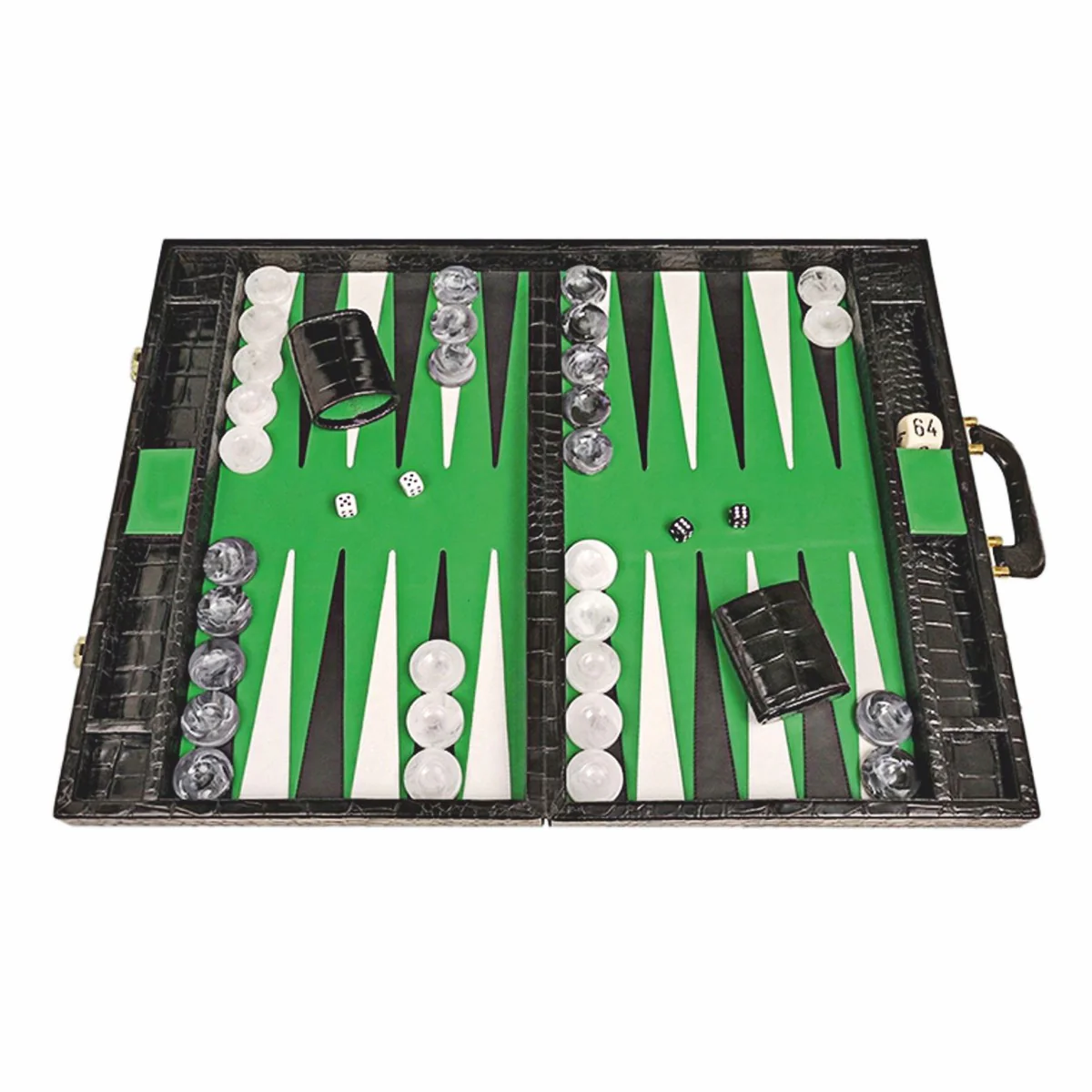 Casa Padrino Malet¨ªn de Backgammon de Lujo en Piel Genuina Cocodrilo ¨®ptico Negro - Accesorios de Lujo