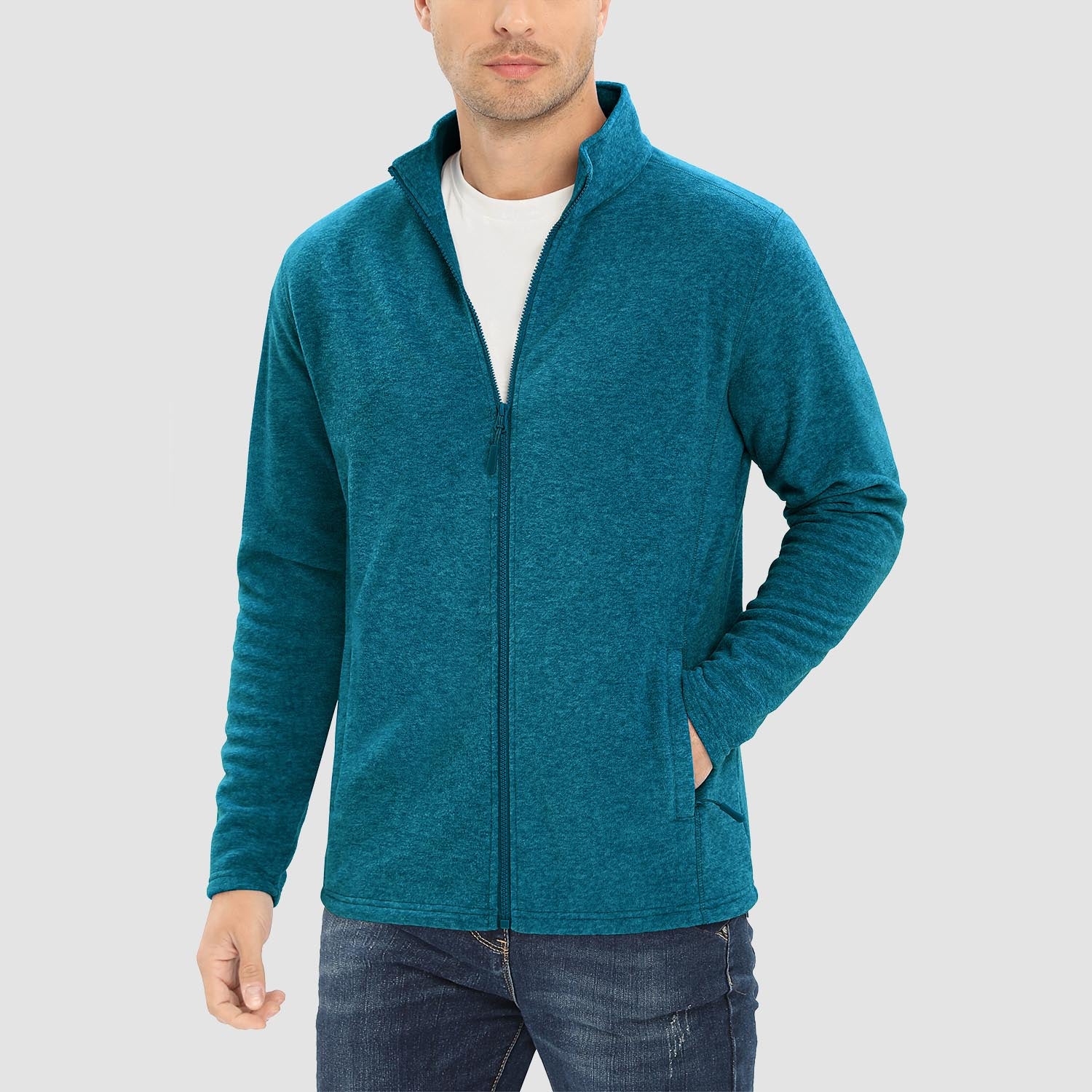 Men's Fleece Jacket Sweater Full Zip Up Coat With Zipper Pockets