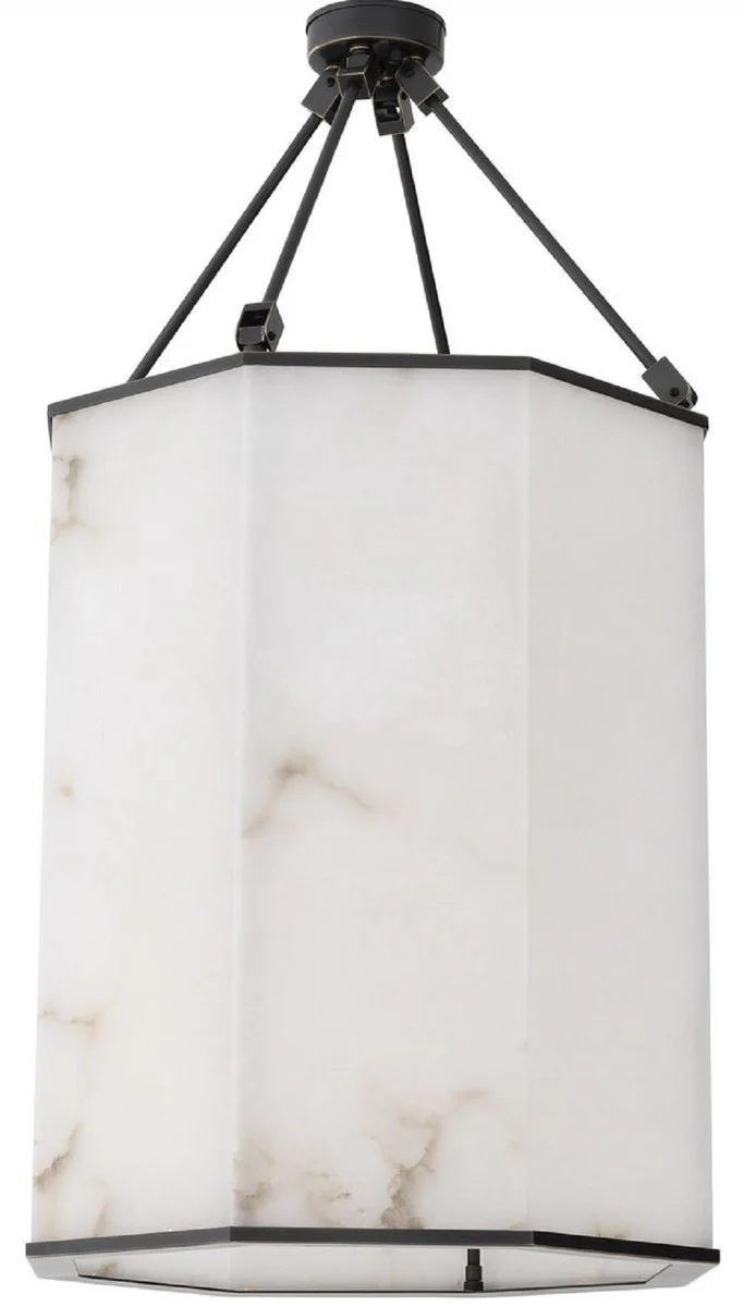 Casa Padrino lámpara de techo de lujo bronce / alabastro 49 x 49 x A. 95 cm - Farol de techo noble de metal con pantalla de alabastro - Calidad de Lujo