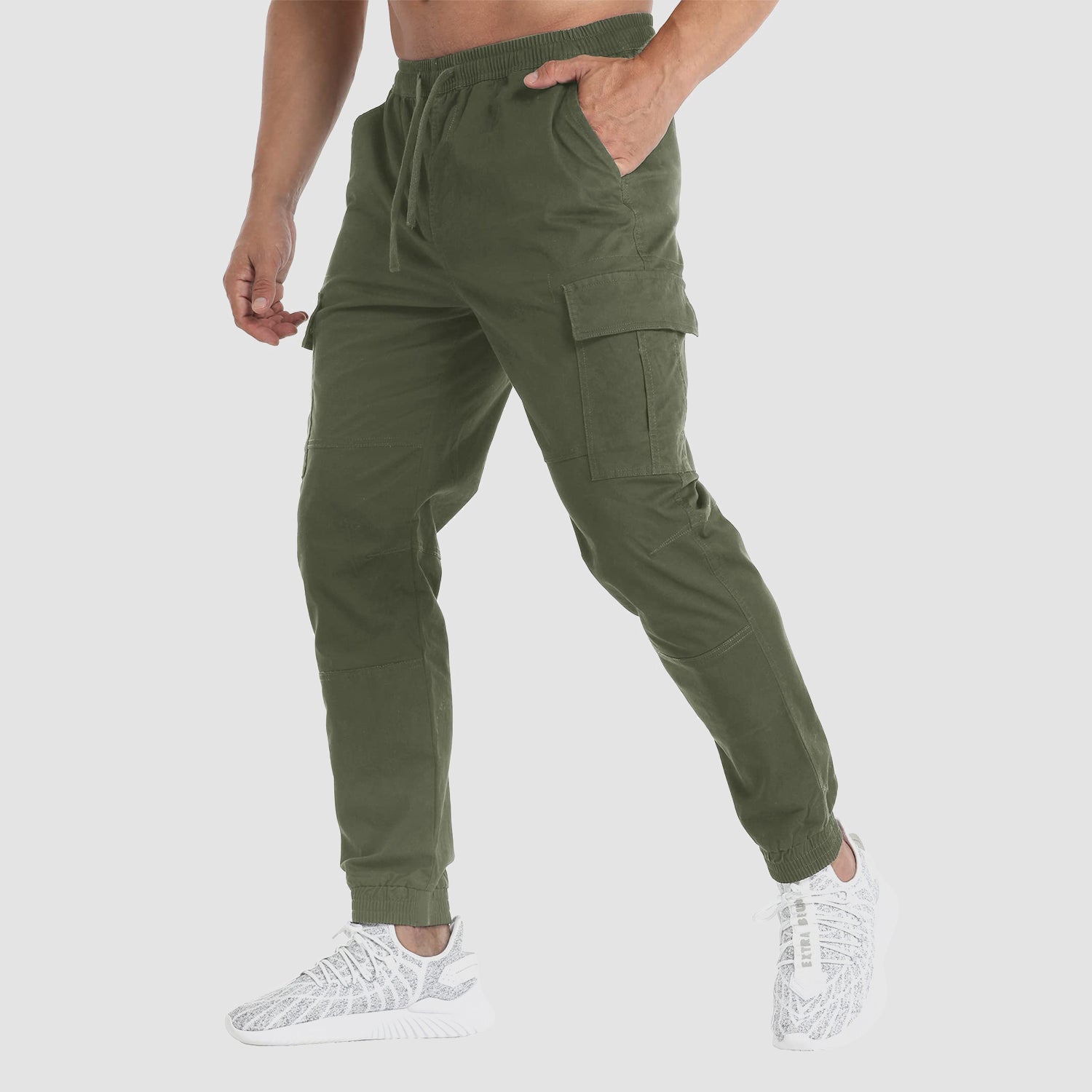 Men's Cargo Pants Elastic Waist Hiking Ripstop Outdoor Casual Fishing Pant with 5 Pockets