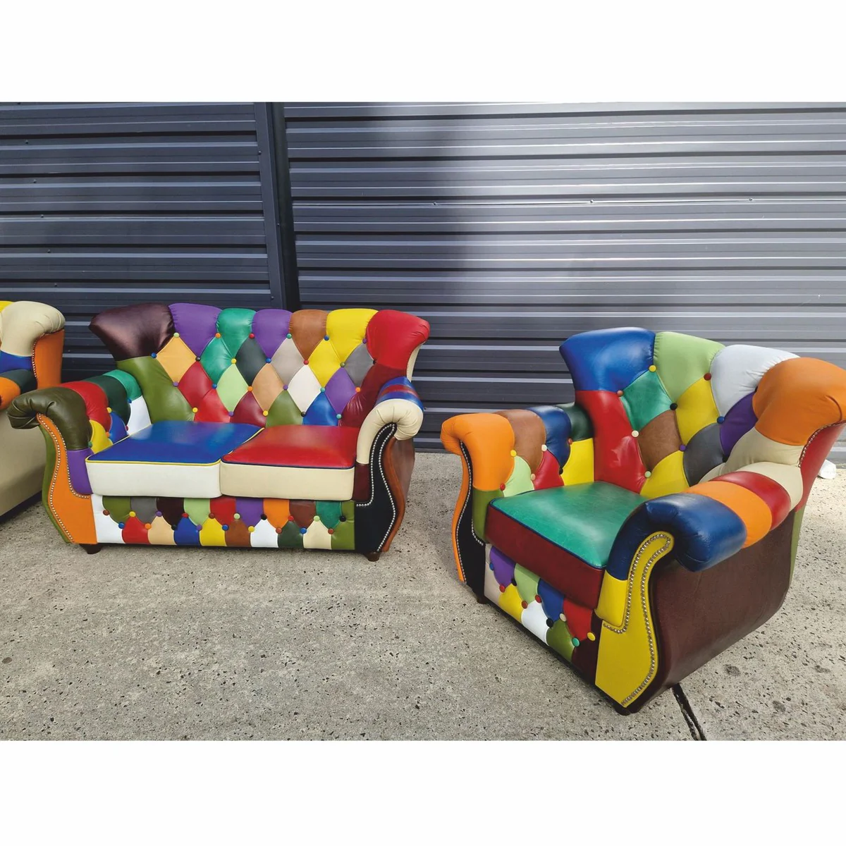 Casa Padrino sill¨®n Chesterfield de lujo de cuero colorido / marr¨®n oscuro - Muebles Chesterfield Patchwork