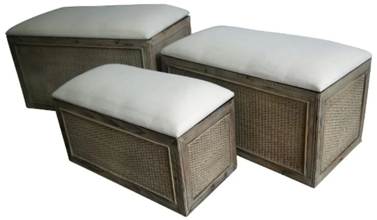 Casa Padrino Country Style Bench Set of 3 Brown / Beige - Handmade Benches with Storage Space and Padded Seats