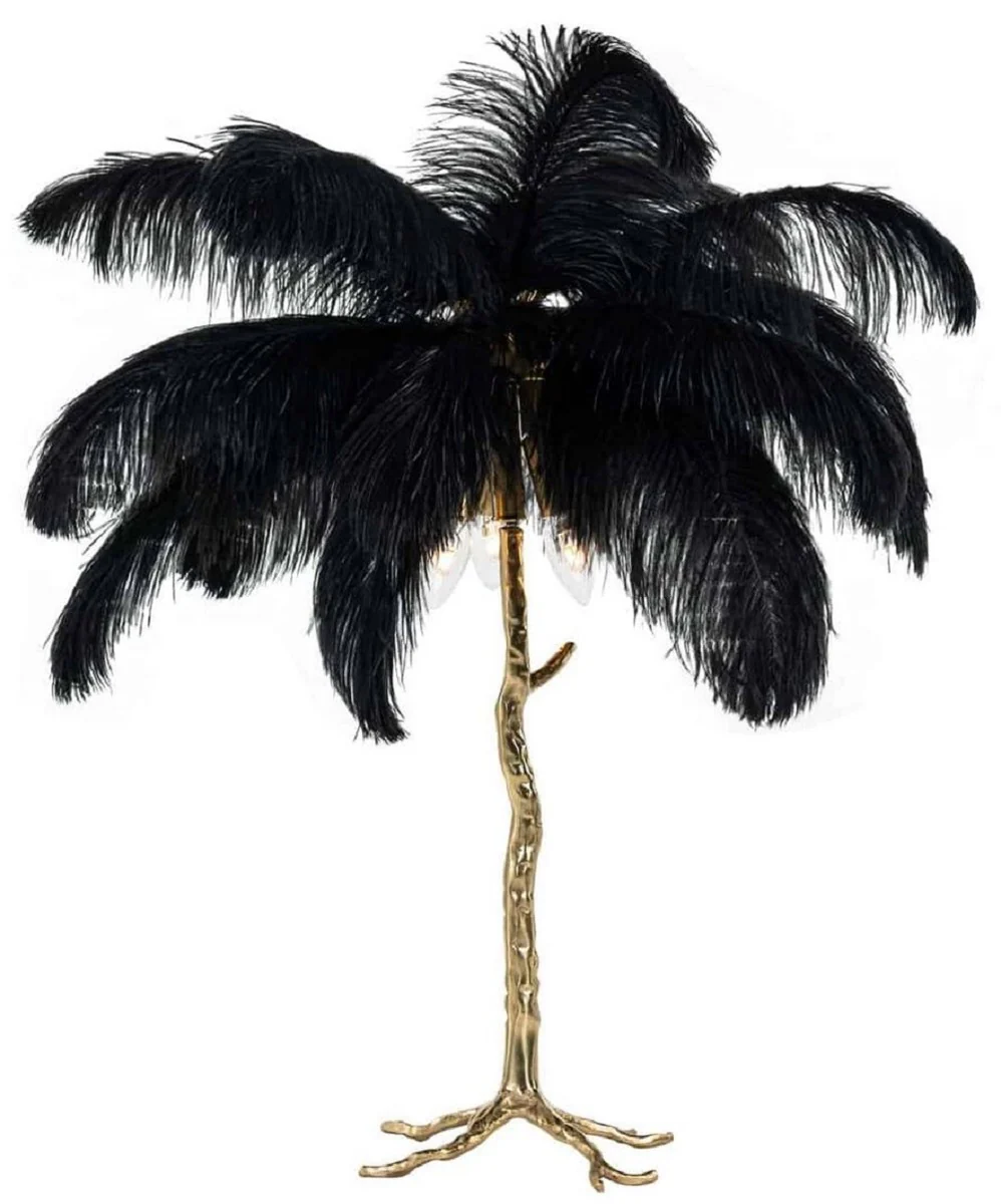 Casa Padrino lámpara de mesa de lujo palmera negro / oro 75 x 75 x A. 80 cm - Lámpara de mesa moderna en diseño de palmera - Luces de Lujo - Calidad de Lujo