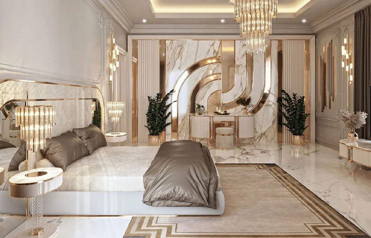 Casa Padrino taburete de lujo gris / oro ? 45 x A. 45 cm - Taburete redondo - Muebles de dormitorio - Muebles de lujo - Interiores de lujo