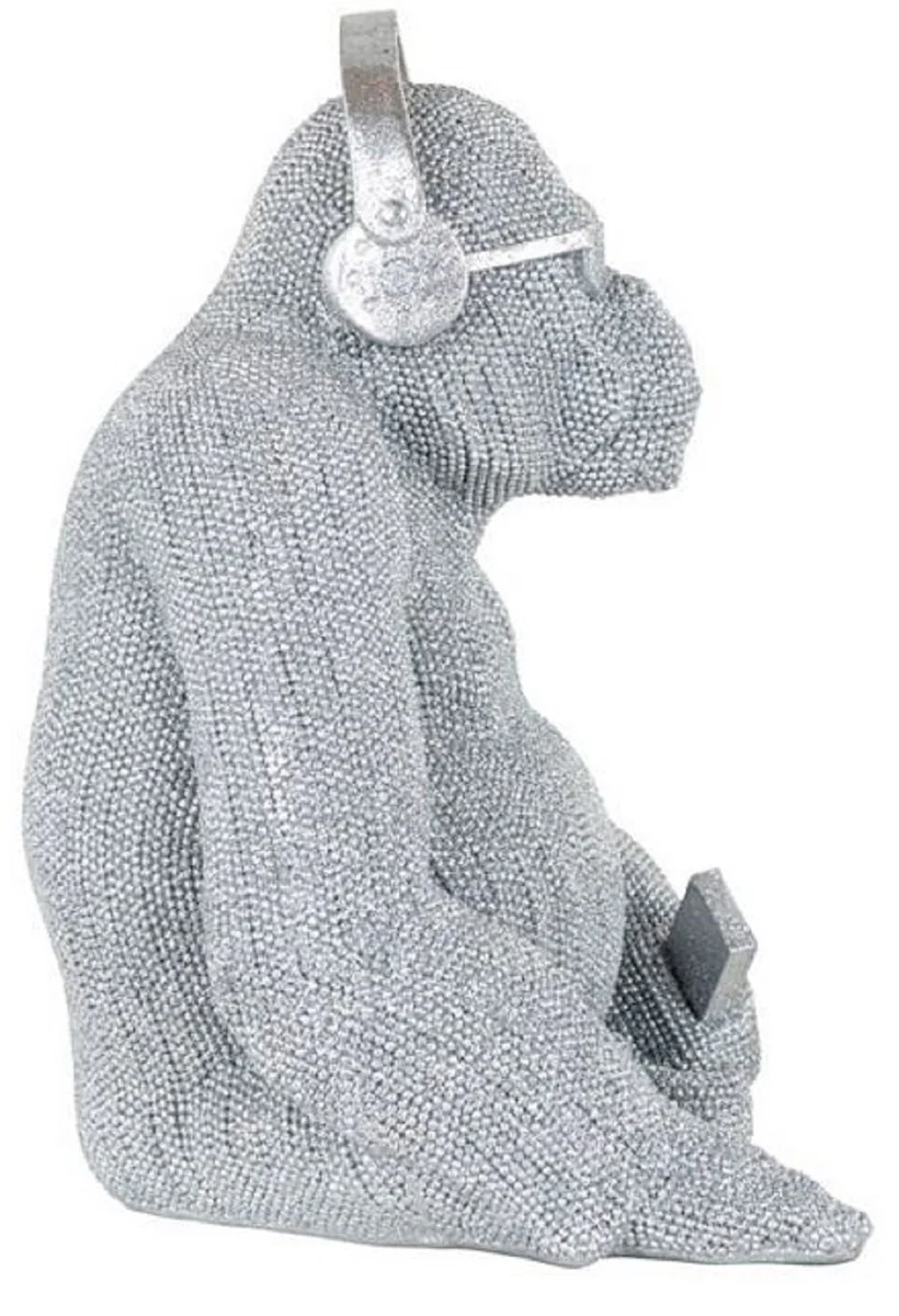 Casa Padrino figura decorativa de lujo mono gorila plata 26 x 24 x A. 35 cm - Escultura decorativa de resina sintética - Decoración de salón - Decoración de escritorio