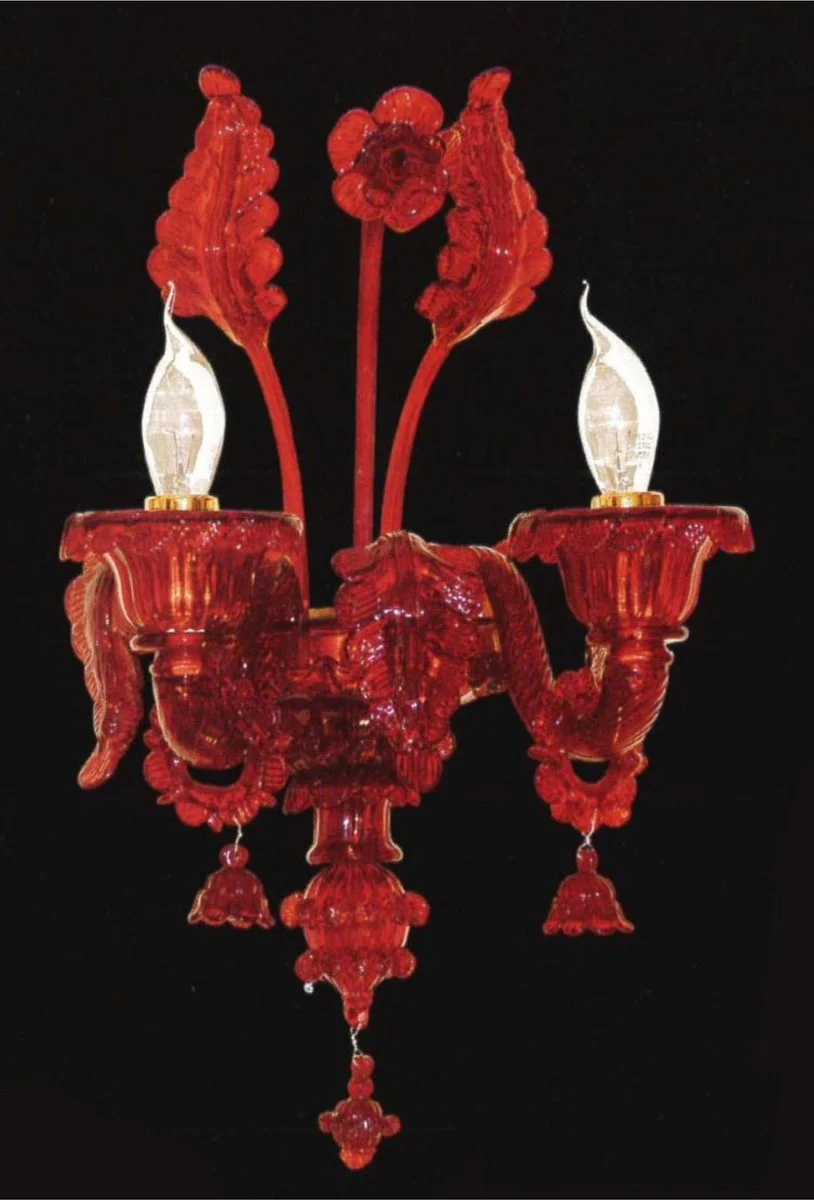 Casa Padrino lámpara de pared doble barroco de lujo rojo 25 x 25 x A. 48 cm - Magnífico aplique de cristal de Murano de estilo barroco - Calidad de lujo - Hecho en Italia