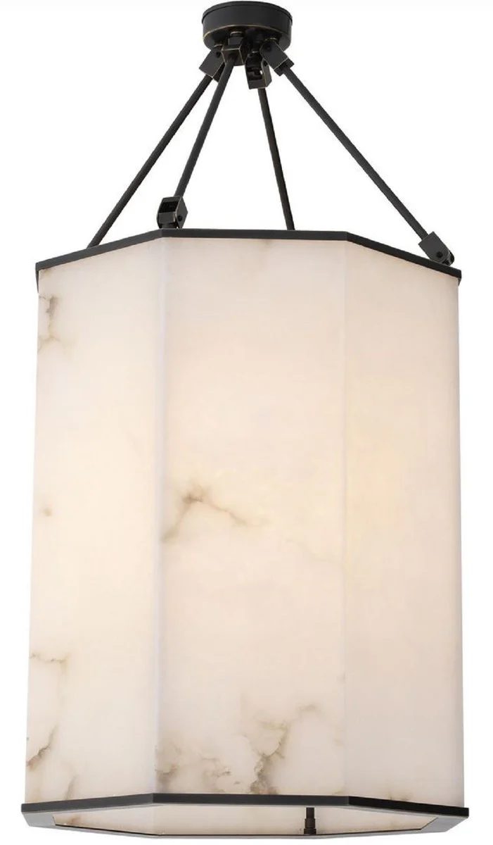 Casa Padrino lámpara de techo de lujo bronce / alabastro 49 x 49 x A. 95 cm - Farol de techo noble de metal con pantalla de alabastro - Calidad de Lujo