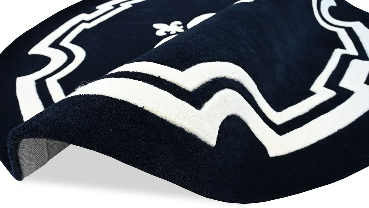 Casa Padrino Alfombra Barroco de Lujo Negro / Blanco Ø 150 cm - Interior Barroco