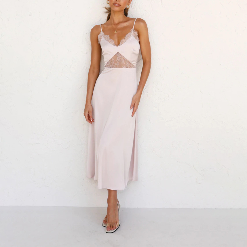 Sexy Lace Stitching Strap Dress