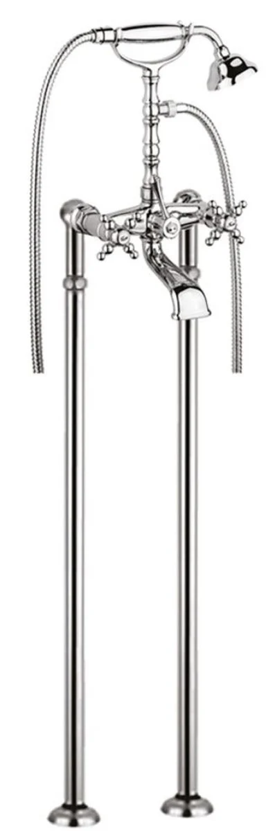 Casa Padrino Grifo de Bañera Art Nouveau Plata H. 105,5 cm - Grifo de Bañera Nostálgico para Baño con Ducha y Pies de Soporte