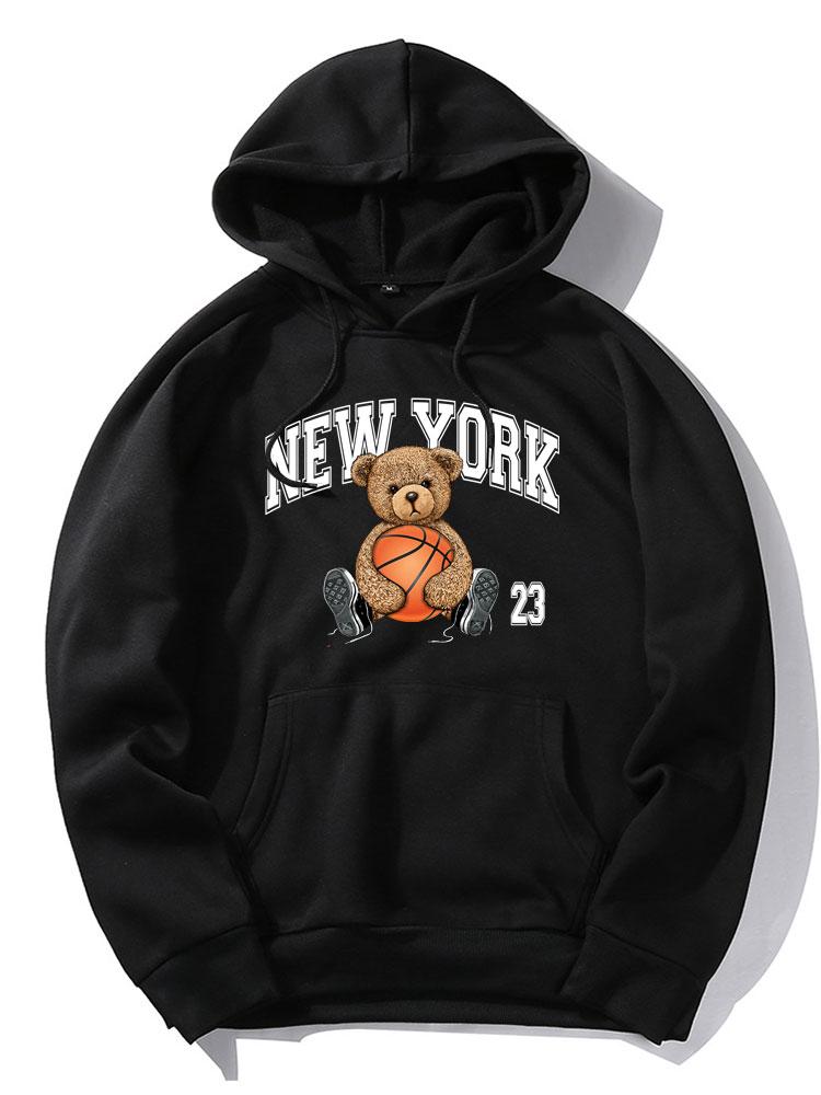 New York Basketball Bear Print Hoodie