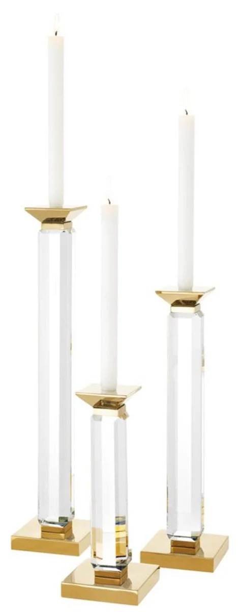 Casa Padrino luxury candle holder set of 3 gold - Luxury Crystal Glass Accessories