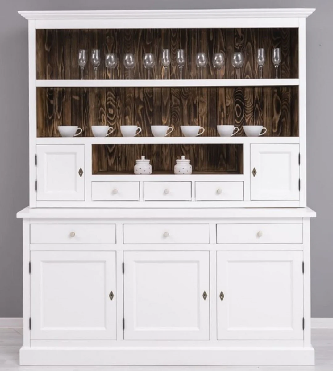 Casa Padrino armario de comedor de estilo campestre blanco / marr¨®n oscuro 179 x 50 x A. 210 cm - Armario de cocina de madera maciza - Muebles de comedor en estilo campestre
