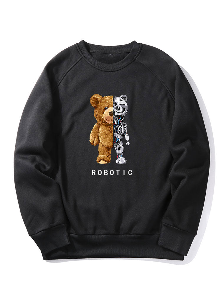 Robot Bear Print Raglan Sleeves Sweatshirt & Jogger Pants