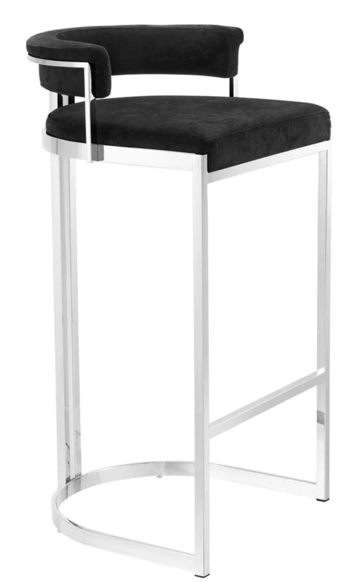 Casa Padrino taburete de bar de lujo negro / plata 48,5 x 46,5 x H. 90 cm - Muebles de Lujo