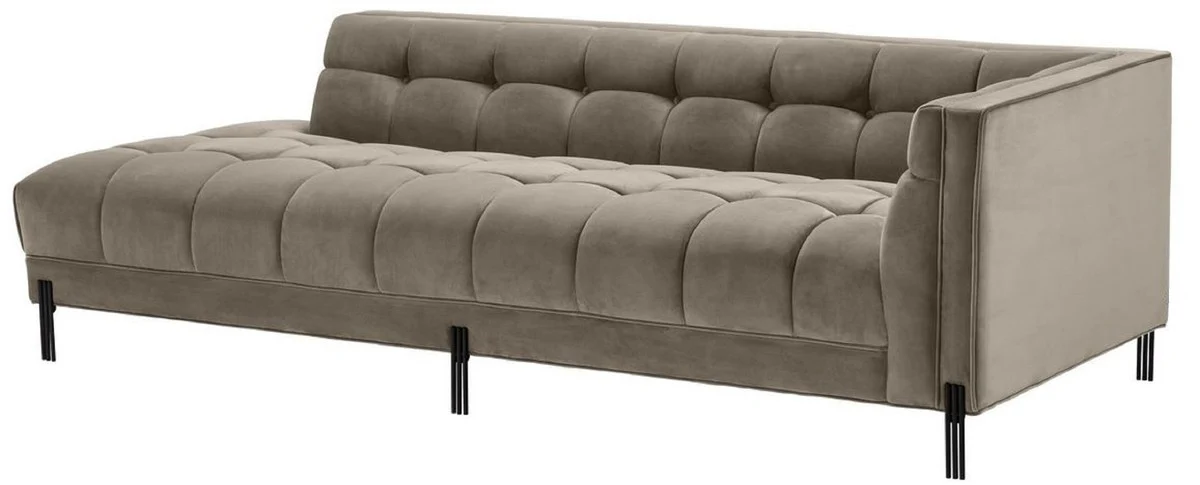 Casa Padrino sof¨¢ lounge de lujo greige / negro 223 x 95 x H. 68 cm - Sof¨¢ de Sala del Lado Derecho con Terciopelo Fino y 2 Almohadas