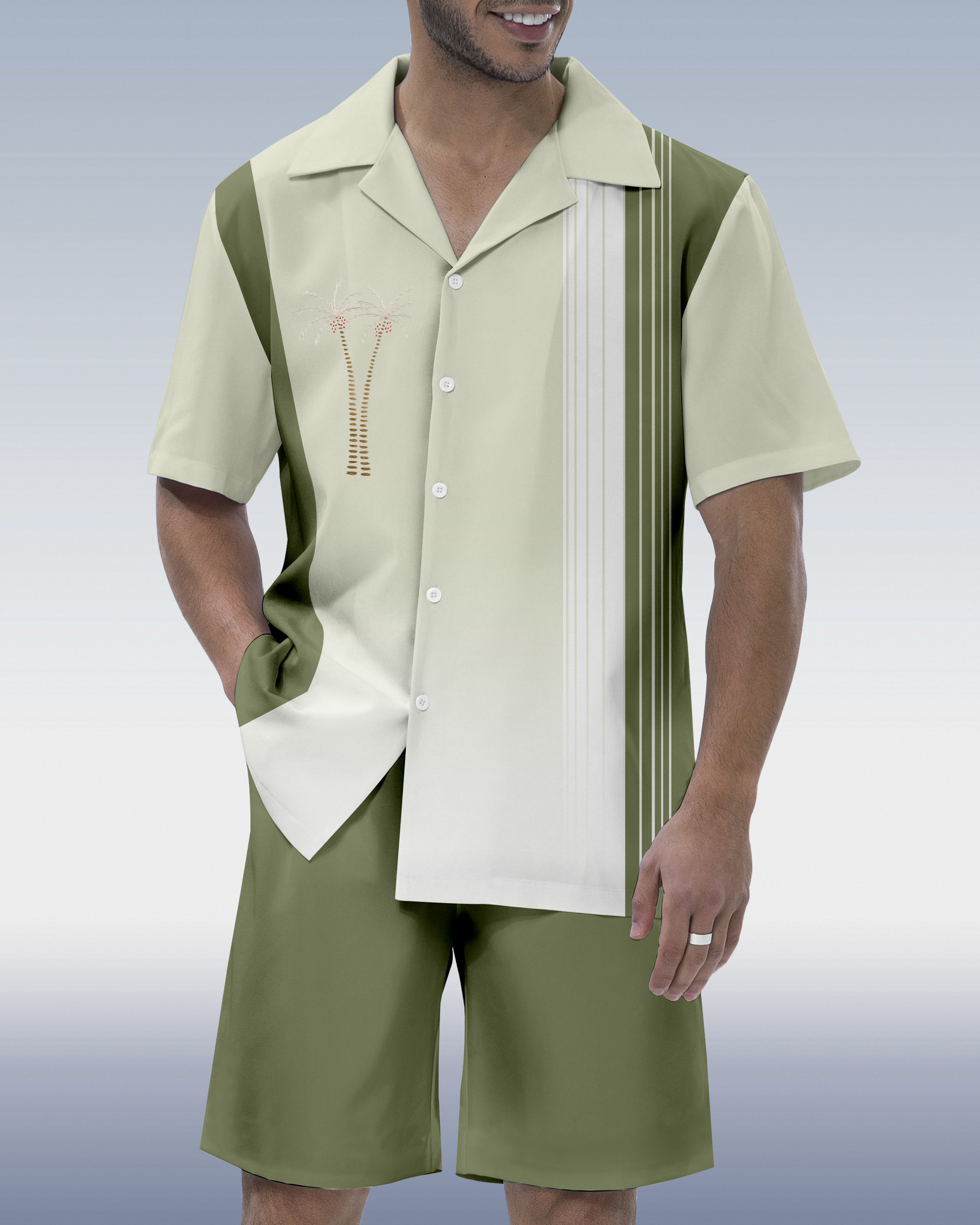 Men's Parrot Head Party Hawaiian Cuban Collar Short Sleeve Shirt Set 058