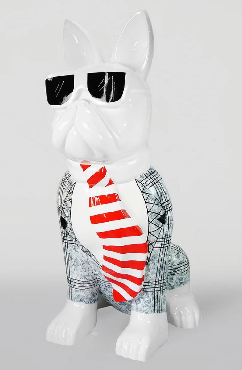 Casa Padrino escultura decorativa XXL perro bulldog blanco / negro / rojo A. 196 cm - Figura decorativa de jard¨ªn