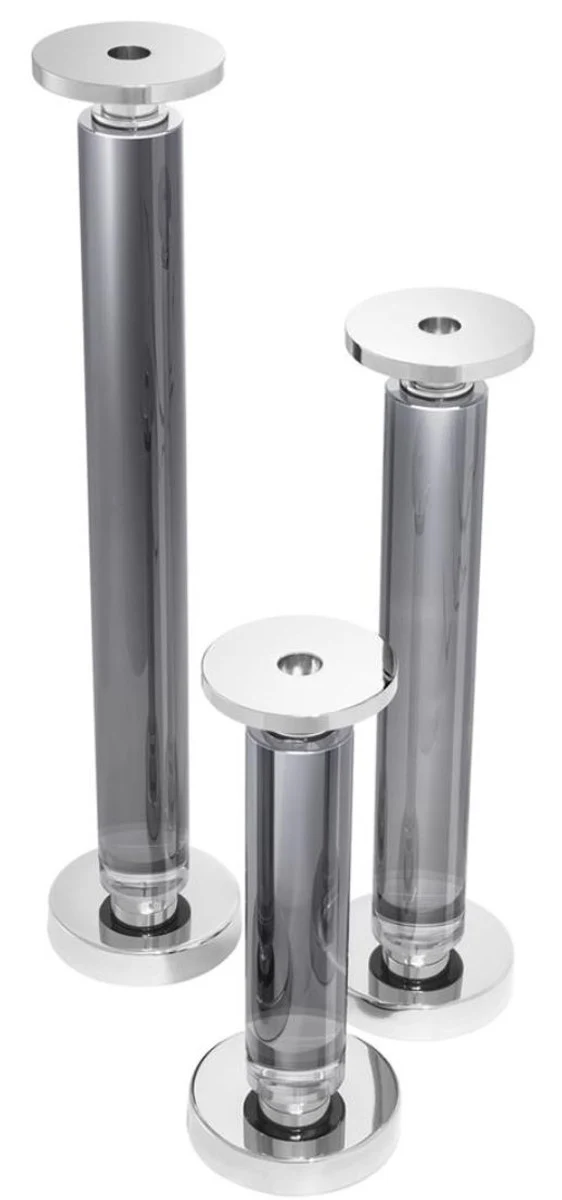 Casa Padrino set de velas soporte de cristal de de 3 gris / plata - Decoraci¨®n de Lujo