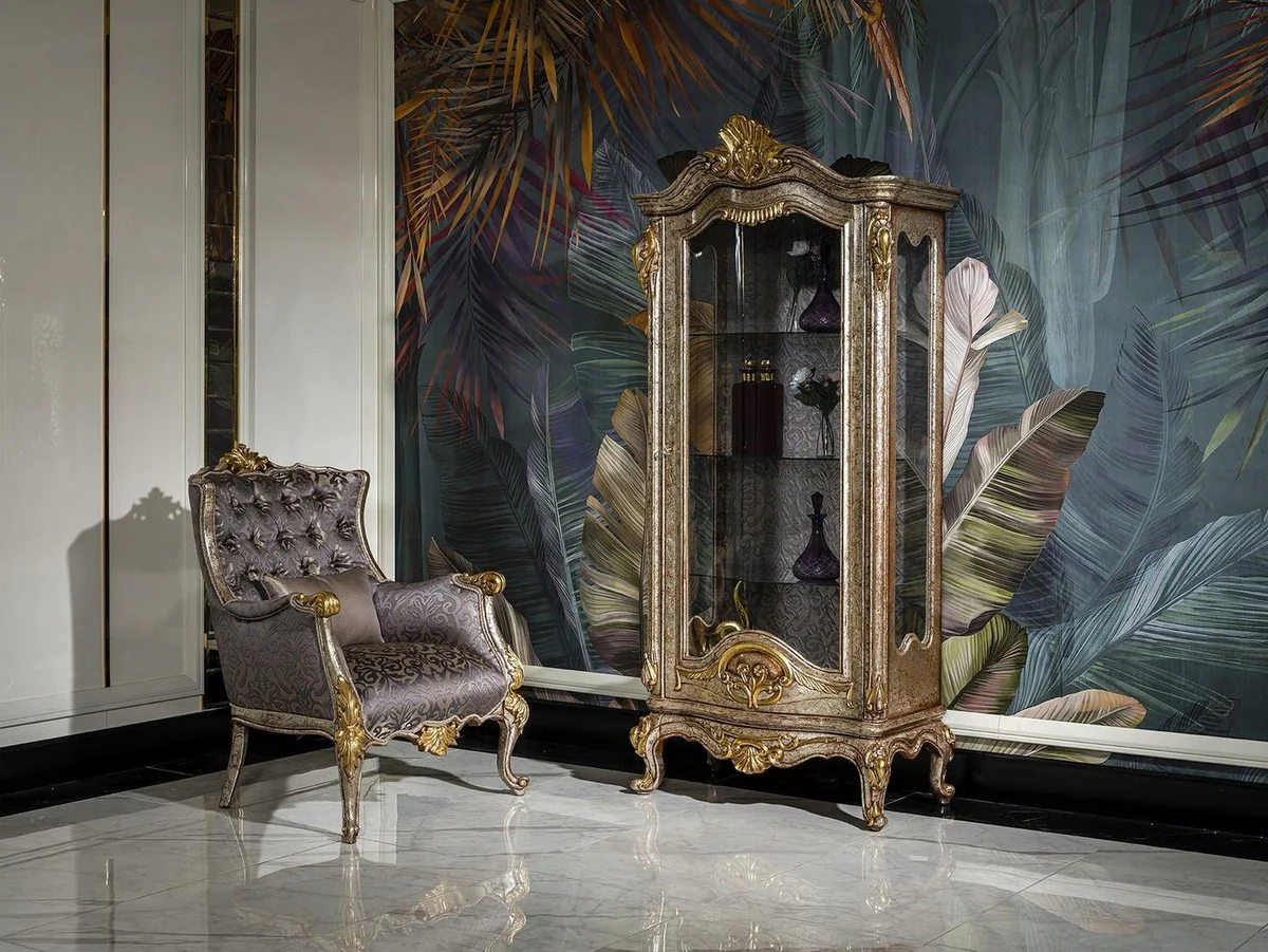 Casa Padrino vitrina barroco de lujo plata antigua / marr¨®n / oro - Vitrina de madera maciza hecha a mano - Magn¨ªficos muebles barrocos