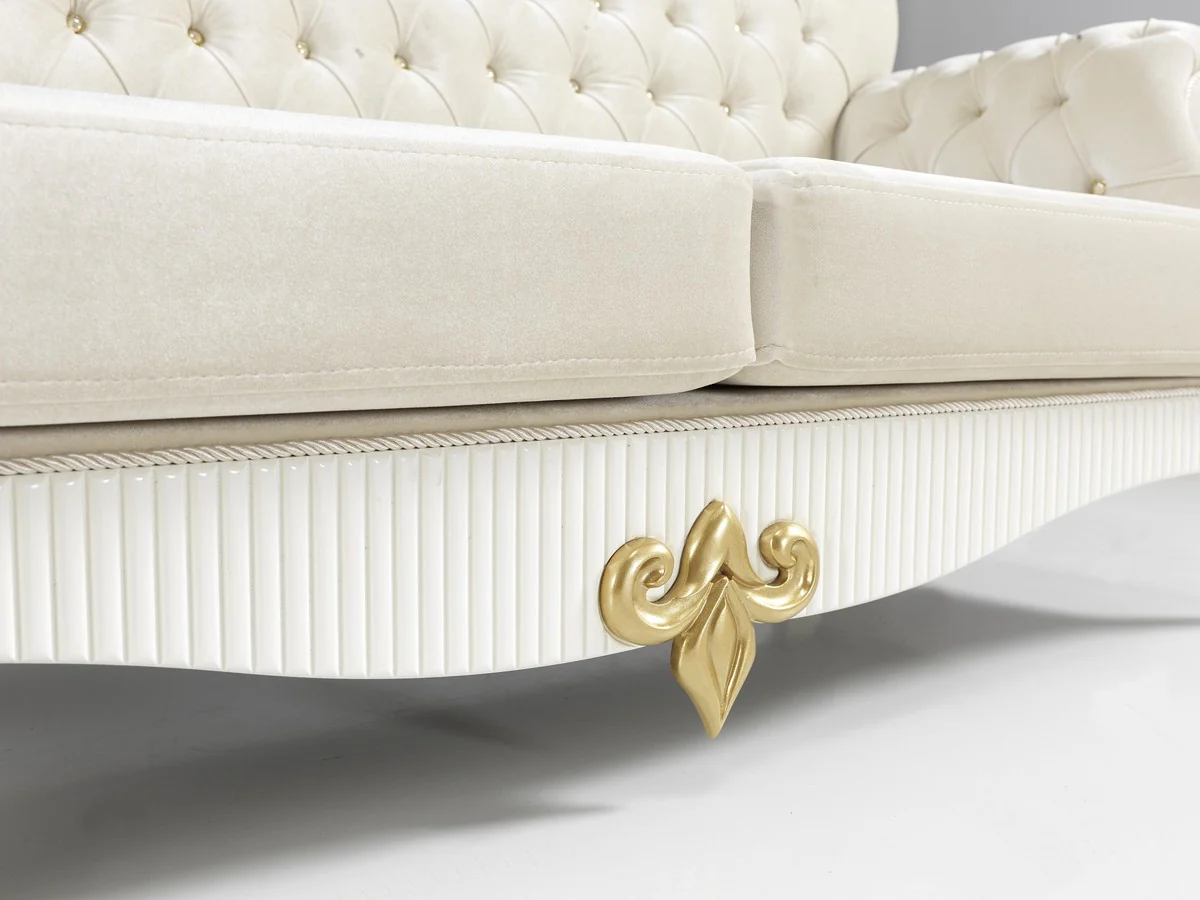 Casa Padrino conjunto de sala de estar barroco crema / blanco / oro - 2 Sof¨¢s y 2 Sillones y 1 Mesa de Centro - Muebles de sal¨®n nobles de estilo barroco