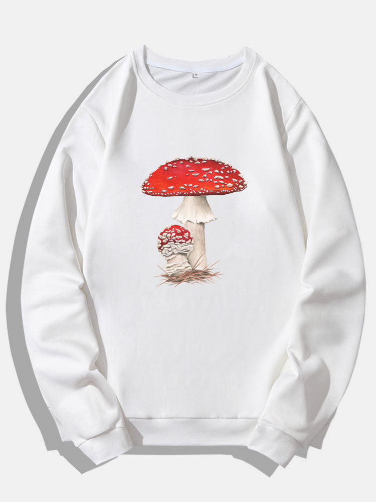 Mushroom Print Crew Neck Sweatshirts
