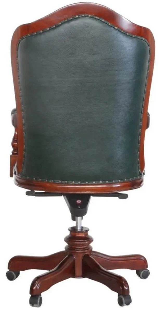Casa Padrino silla de escritorio barroco de lujo Chesterfield de cuero genuino verde oscuro / marrón A. 123 cm - Muebles de oficina barrocos