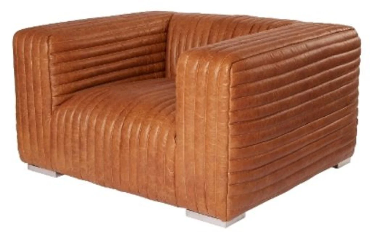 Casa Padrino luxury genuine leather armchair brown 127 x 110 x H. 67 cm - Hotel Leather Furniture