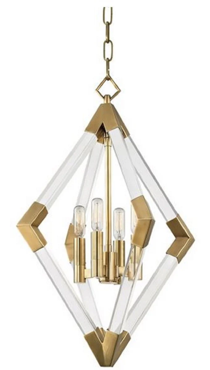 Casa Padrino lámpara colgante de lujo latón antiguo 43,8 x 43,8 x H. 61 cm - Lámpara Colgante con Marco de Diamante Acrílico y Detalles en Metal