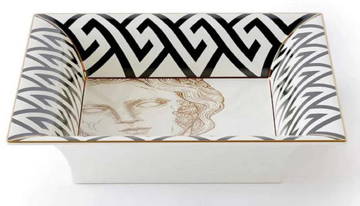 Casa Padrino cuenco decorativo de lujo diosa blanco / negro / oro 20,5 x 17,5 x A. 13,5 cm - Cuenco de porcelana pintada a mano - Calidad de lujo - Hecho en Italia