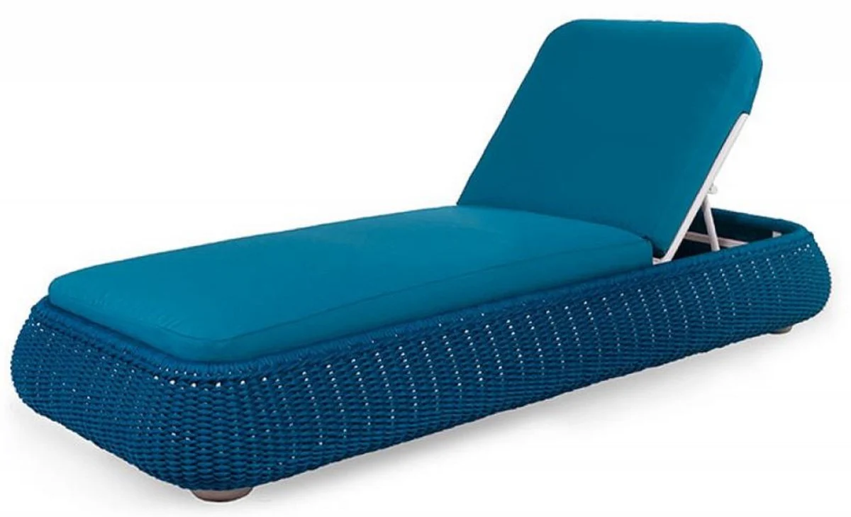 Casa Padrino tumbona de jardín de lujo azul 205 x 87 x A. 27 cm - Tumbona resistente a la intemperie tejida a mano - Tumbona moderna - Muebles de Jardín de Hotel