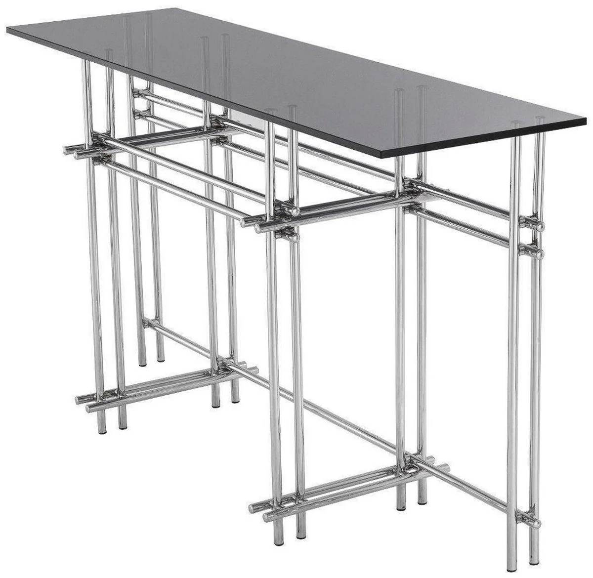 Casa Padrino consola de dise?o plata / gris 131 x 36,5 x A. 73 cm - Mesa consola de acero inoxidable con tapa de vidrio - Muebles de Dise?o - Calidad de Lujo