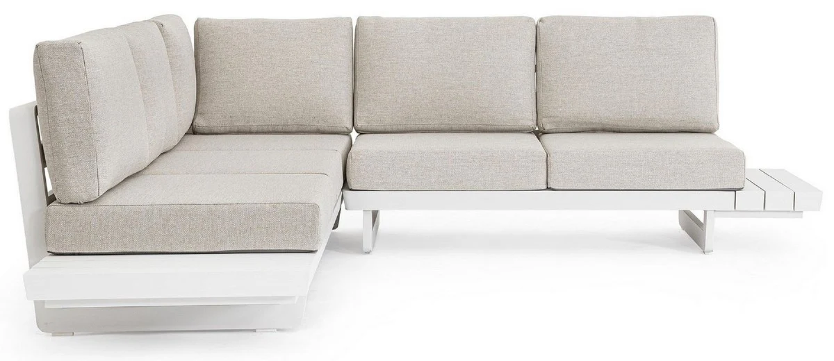 Casa Padrino sof¨¢ esquinero de jard¨ªn de lujo gris / blanco A. 80 cm - Sof¨¢ de jard¨ªn modular - Sof¨¢ de terraza - Muebles de jard¨ªn - Muebles de terraza - Muebles de exterior - Muebles de lujo